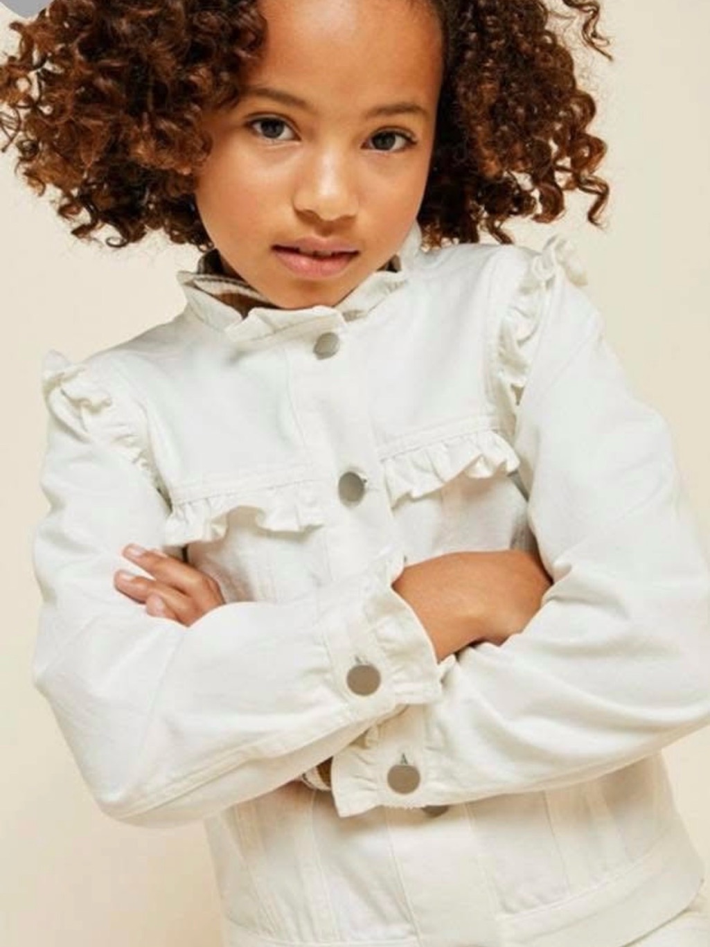 Nwt Jack Denim By Jannie And Jack Girls White Denim Jacket With Gold Buttons 2t